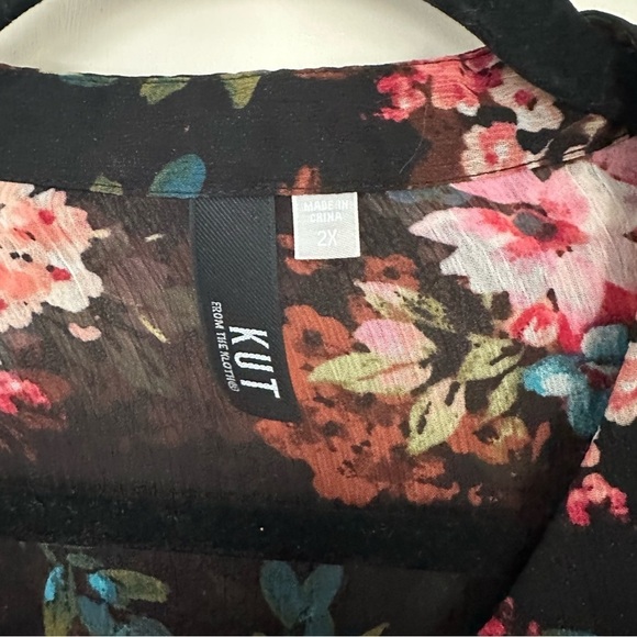 KUT From The Cloth Blouse Sheer Dark Floral Fairy Top Whimsigoth Black Sz 2X - Picture 7 of 12